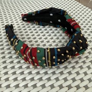 Lele Sadoughi x J. Crew Plaid Headband with Gold Accents